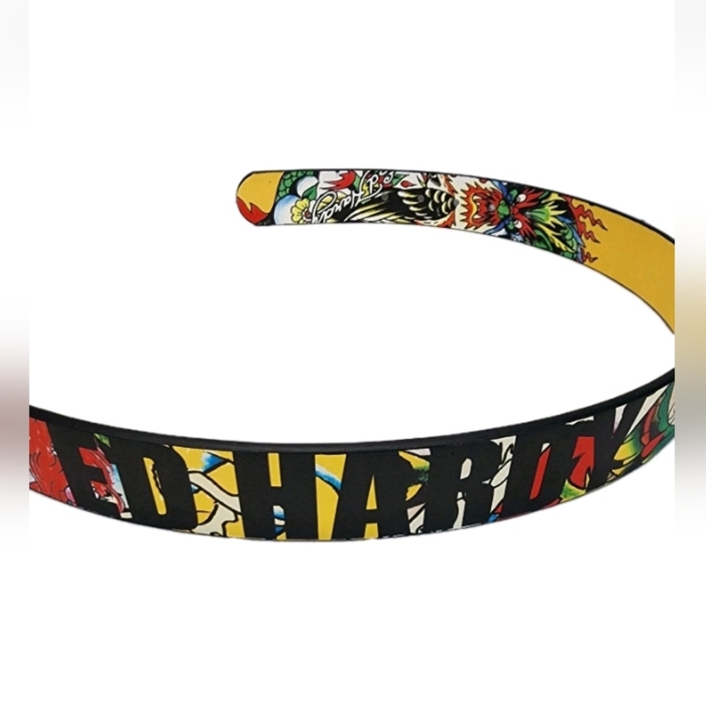 NEW Ed HardyReversible Dragon & Tiger Black Gold  2-in-1 Bonded Leather Belt 34